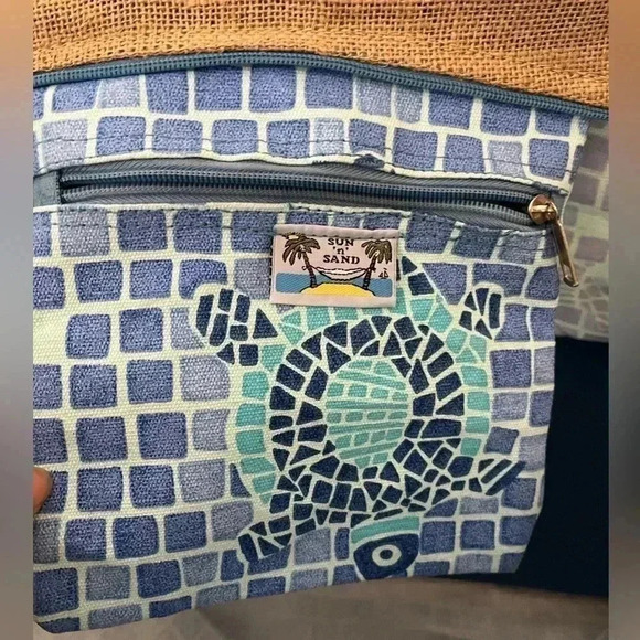 NEW Sun N Sand Beach /Pool Canvas Tote BAG Blue Green Ocean Turtles Fish - Picture 4 of 10